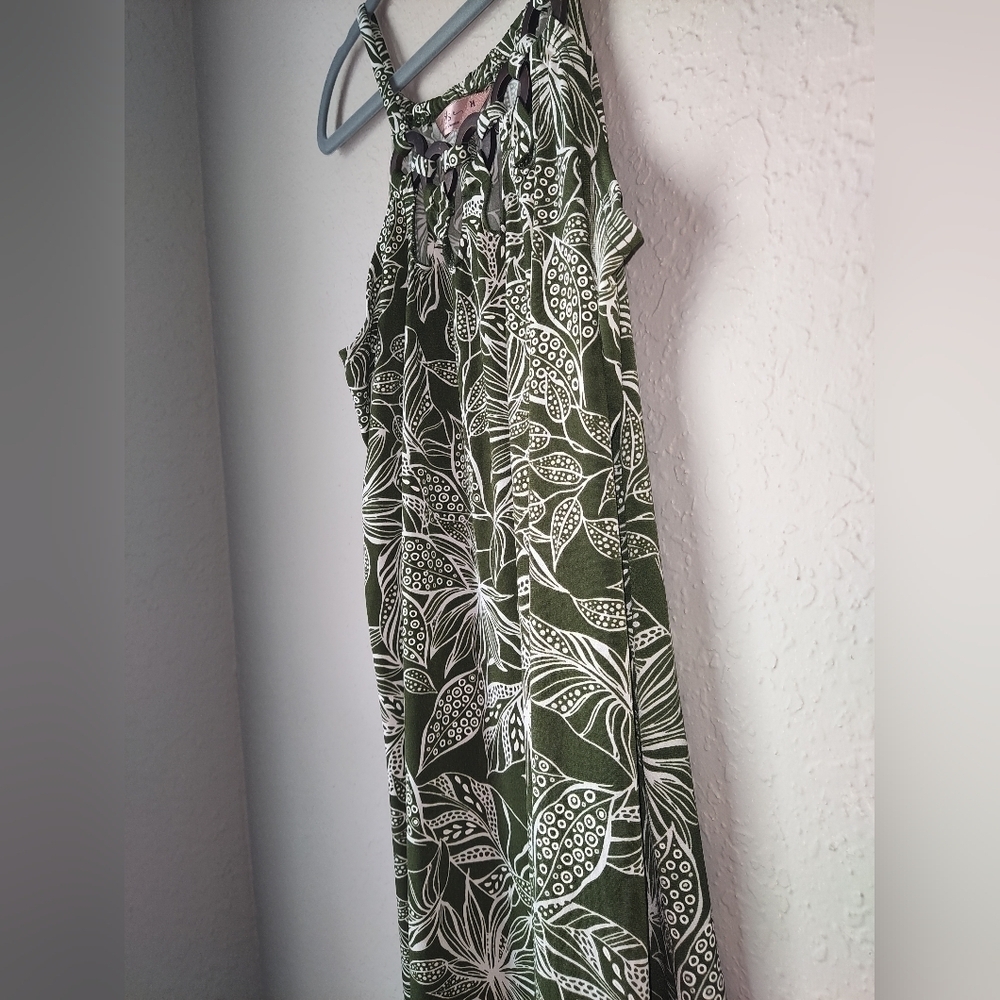 SJS Tropical Olive Green Mini Dress size M - Picture 4 of 7